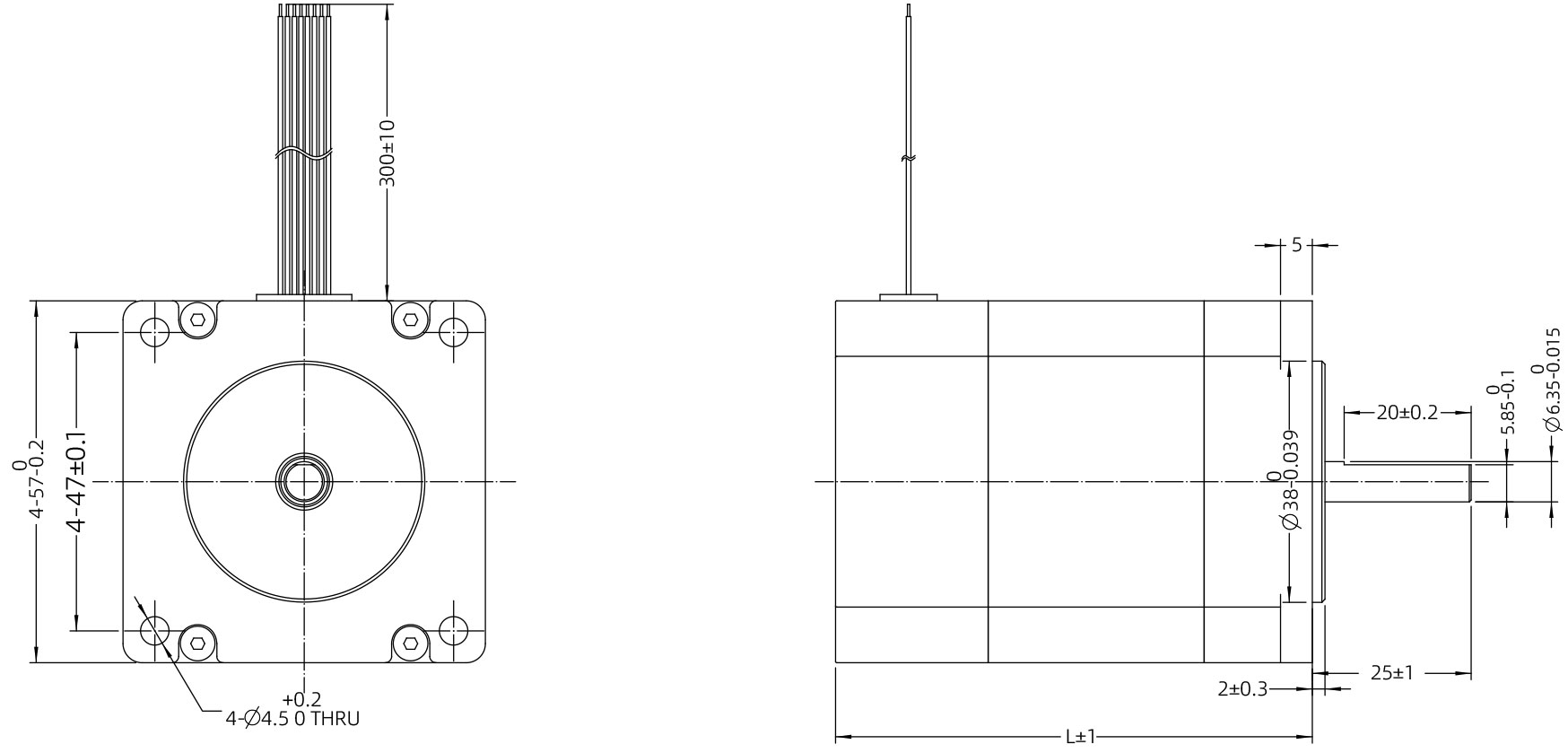 Brushless DC Motor Size 23 (57mm) Dimensional Drawing